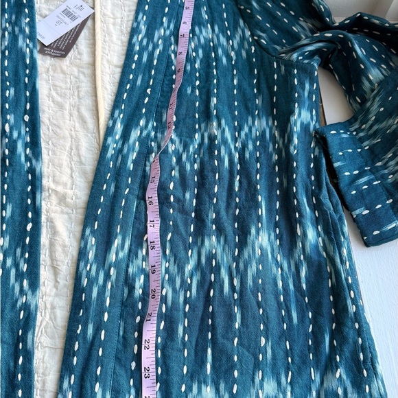 J.Jill Pure Kantha Stitched Ikat Jacket Kimono Sari Open Front Teal Blue SmTall - Picture 8 of 8